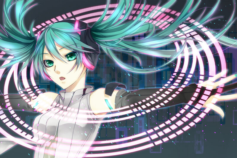 Anime Girl with Green Hair — Cyan, Dynamic, Headphones