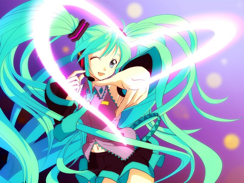 Anime Girl with Green Hair — Cyan, Energetic, Microphone