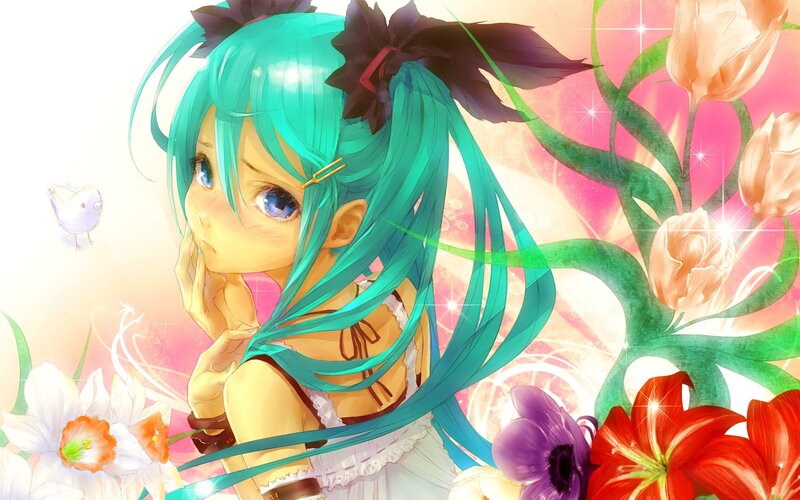 Anime Girl with Green Hair — Cyan, Serene, Spring