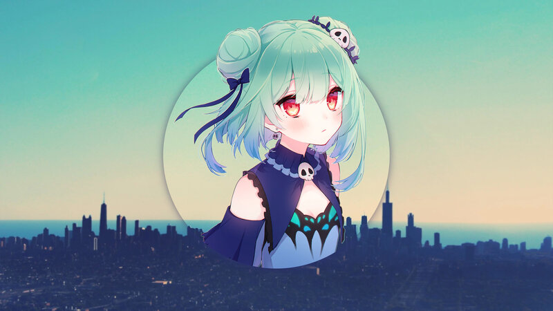 Anime Girl with Green Hair — Cyan, Serene, Sunset