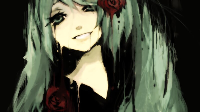 Anime Girl with Green Hair — Dark, Dramatic