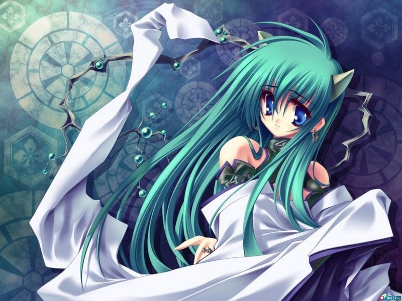 Anime Girl with Green Hair — Dramatic, Cat Ears
