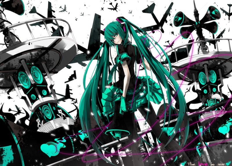 Anime Girl with Green Hair — Dramatic, Digital Art, Airplanes