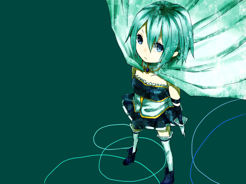 Anime Girl with Green Hair — Dramatic, Digital Art, Cape
