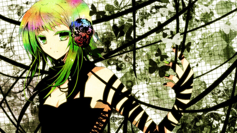 Anime Girl with Green Hair — Dramatic, Digital Art, Flower