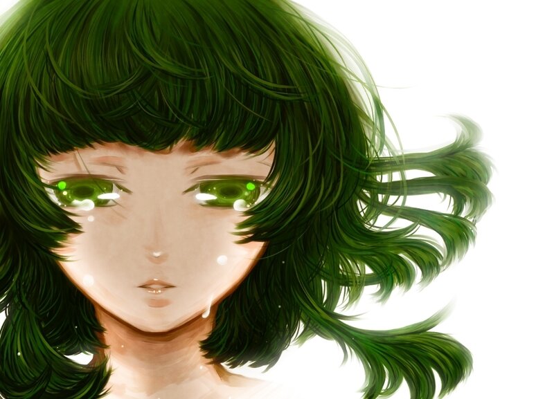 Anime Girl with Green Hair — Dramatic, Digital Art, Green Eyes
