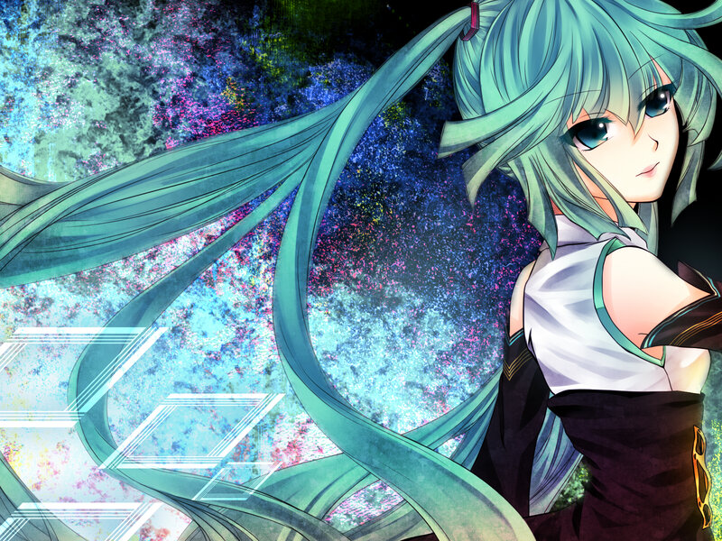 Anime Girl with Green Hair — Dramatic, Digital Art, Long Hair, White Top, Dark Skirt