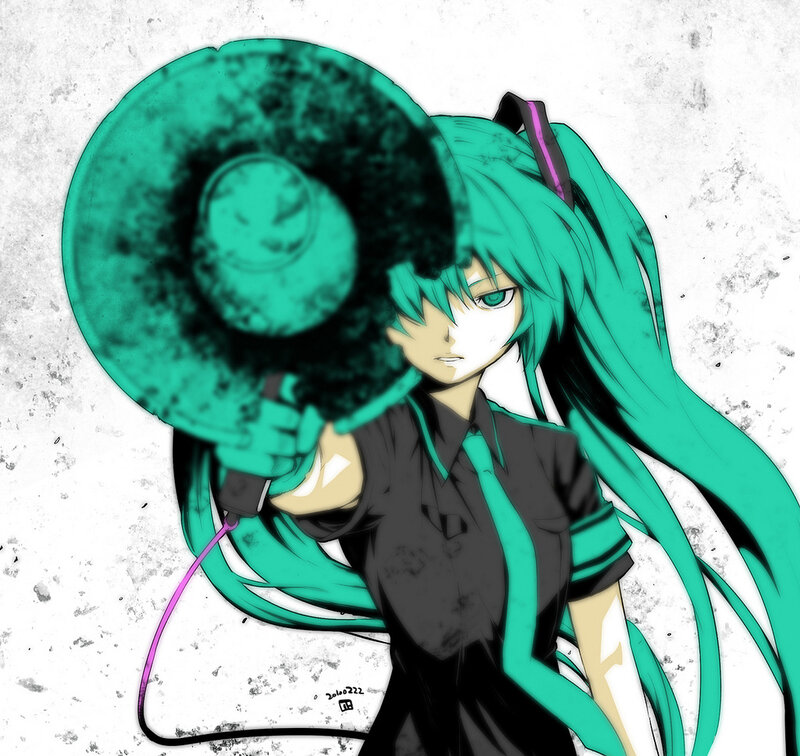 Anime Girl with Green Hair — Dramatic, Digital Art, Megaphone