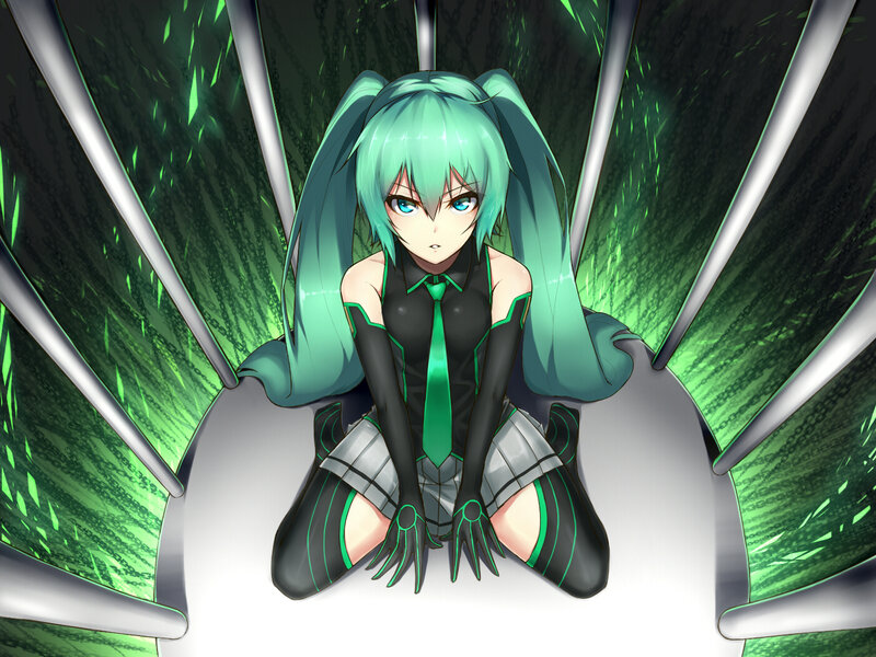 Anime Girl with Green Hair — Dramatic, Digital Art, Pigtails, Skirt