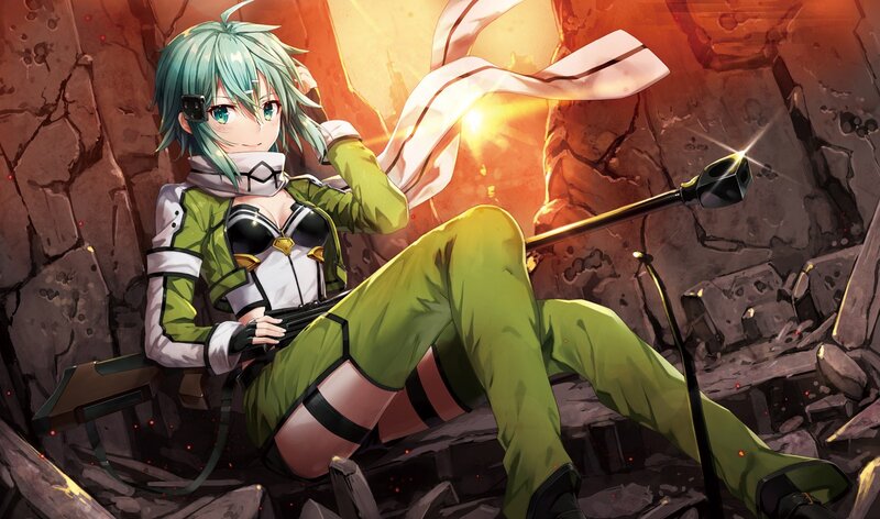 Anime Girl with Green Hair — Dramatic, Digital Art, Rocky Cave
