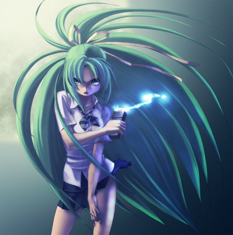 Anime Girl with Green Hair — Dramatic, Digital Art, School Uniform