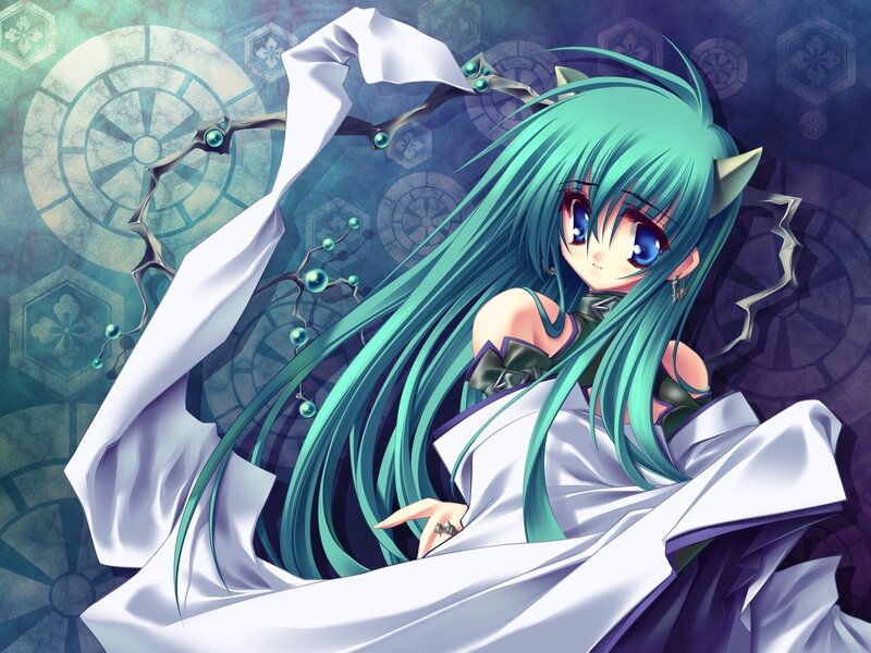 Anime Girl with Green Hair — Dramatic, Long Hair