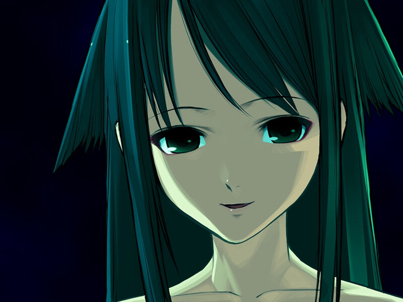 Anime Girl with Green Hair — Dramatic, Night, Green Eyes