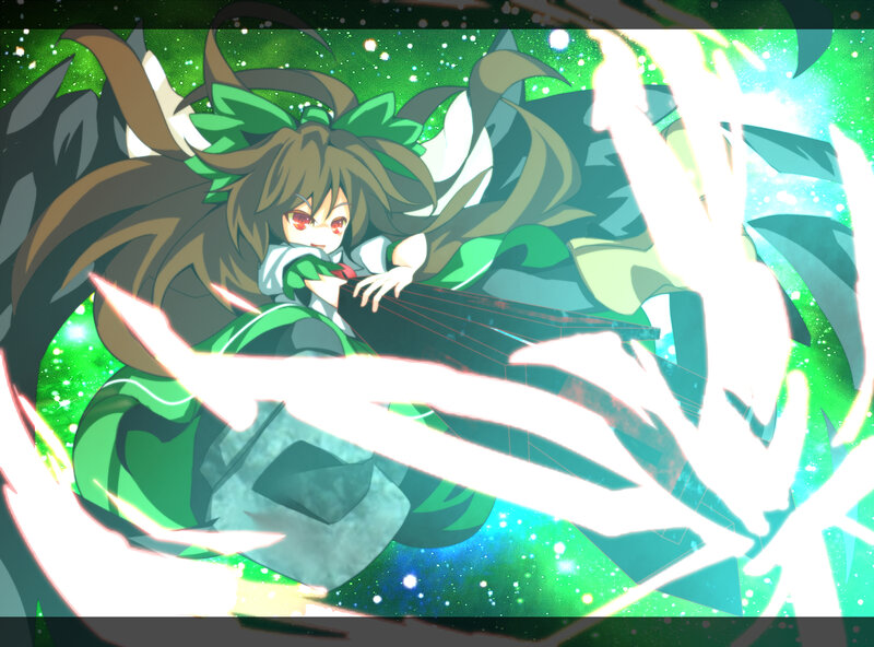 Anime Girl with Green Hair — Dramatic, Night, Guitar