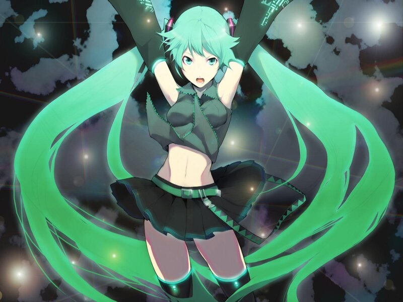 Anime Girl with Green Hair — Dramatic, Night