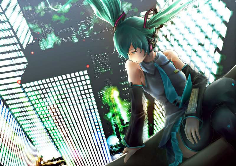 Anime Girl with Green Hair — Dramatic