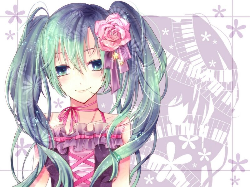 Anime Girl with Green Hair — Dreamy, Rose