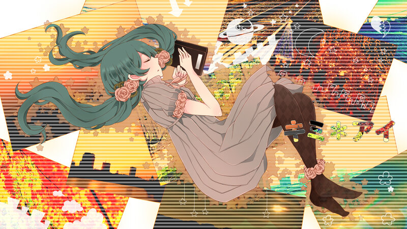 Anime Girl with Green Hair — Dreamy, Sunset