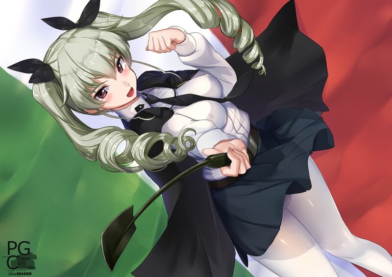 Anime Girl with Green Hair — Dynamic, Digital Art, Flag