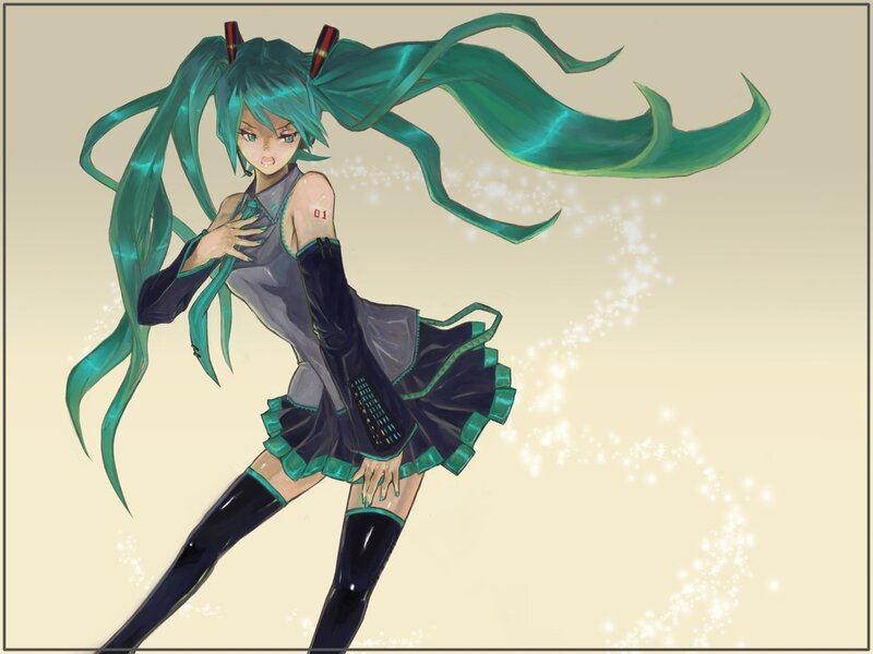 Anime Girl with Green Hair — Dynamic, Digital Art, Long Hair, Skirt, Gloves