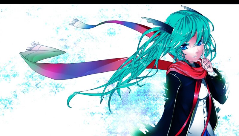 Anime Girl with Green Hair — Dynamic, Digital Art, Scarf
