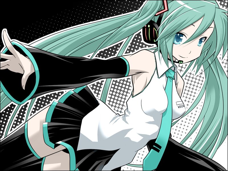 Anime Girl with Green Hair — Dynamic, Headphones, Microphone
