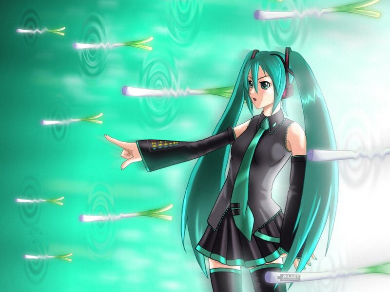 Anime Girl with Green Hair — Energetic, Digital Art, Headphones, Microphone