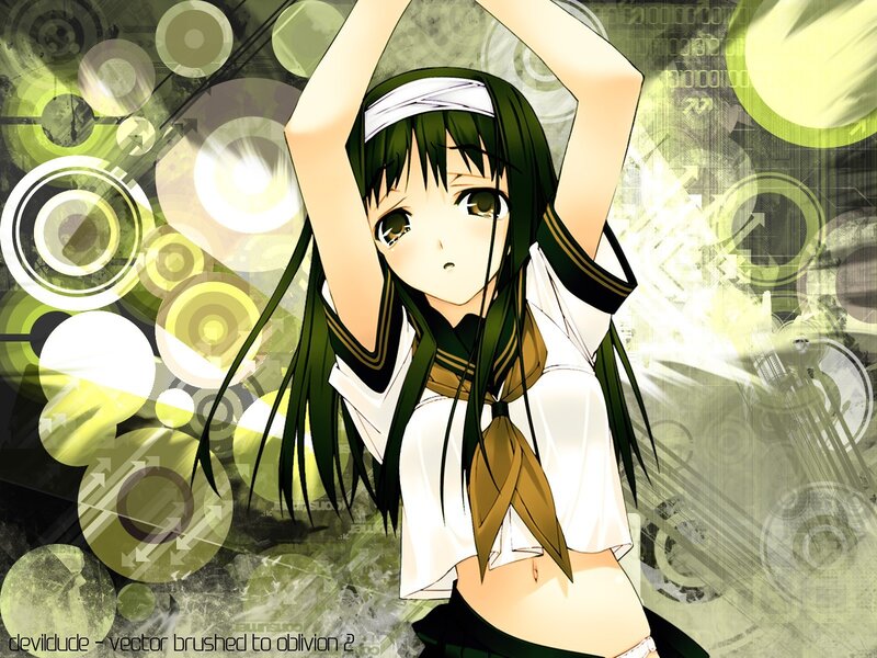 Anime Girl with Green Hair — Energetic, School Uniform