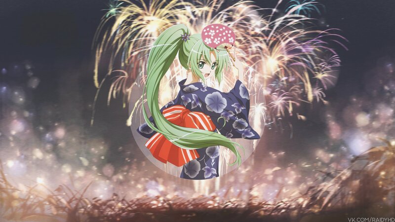 Anime Girl with Green Hair — Festive, Night