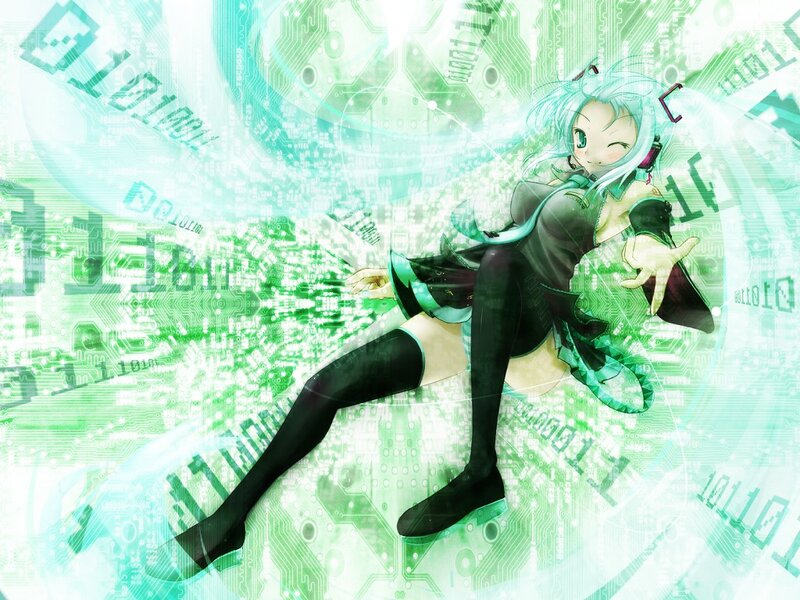 Anime Girl with Green Hair — Futuristic