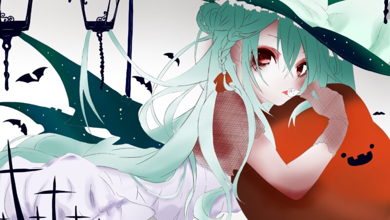 Anime Girl with Green Hair — Mysterious, Night