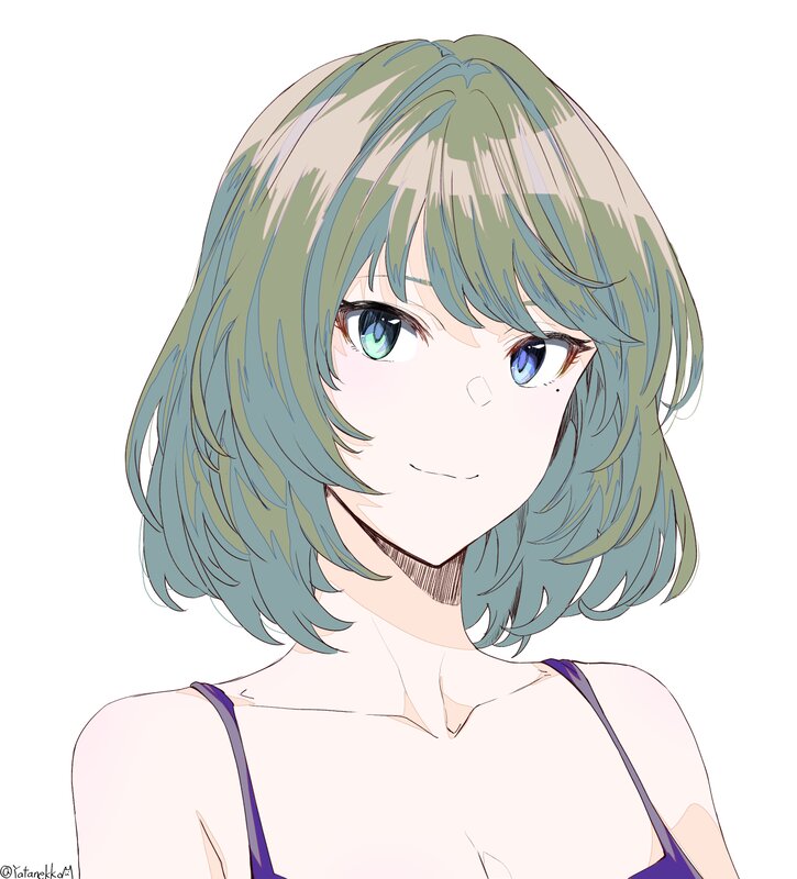 Anime Girl with Green Hair — Neutral, Blue Eyes