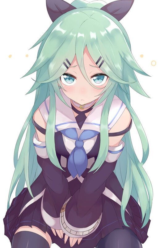 Anime Girl with Green Hair — Neutral, Cat Ears