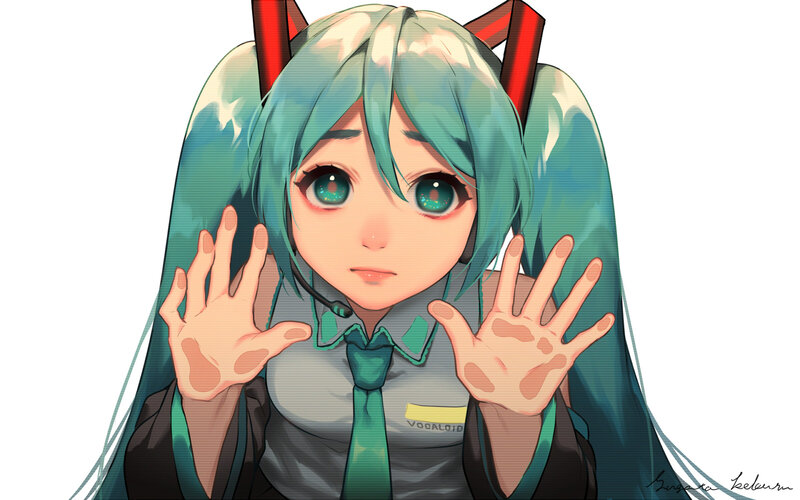 Anime Girl with Green Hair — Neutral, Digital Art, Microphone