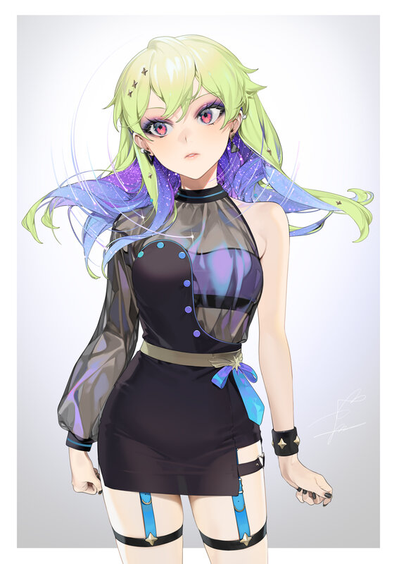 Anime Girl with Green Hair — Neutral, Digital Art