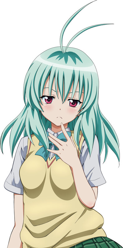 Anime Girl with Green Hair — Neutral, School Uniform, Blush