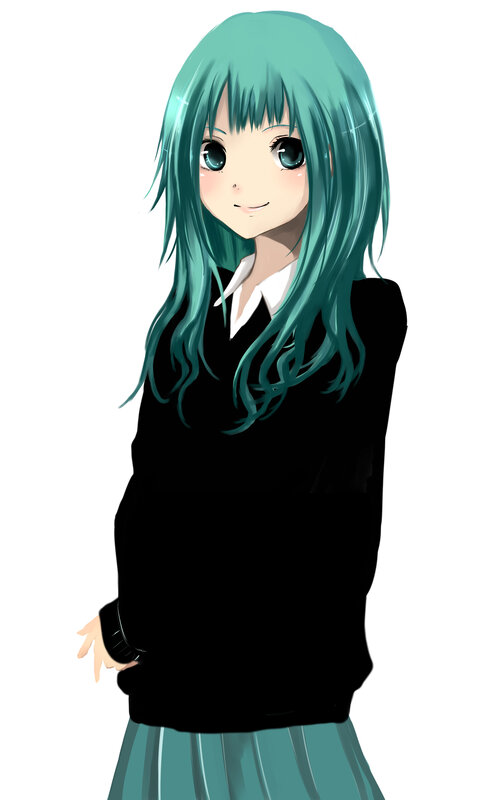 Anime Girl with Green Hair — Neutral, School Uniform