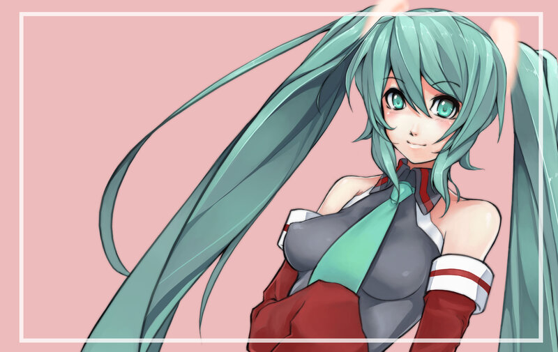 Anime Girl with Green Hair — Pink, Calm