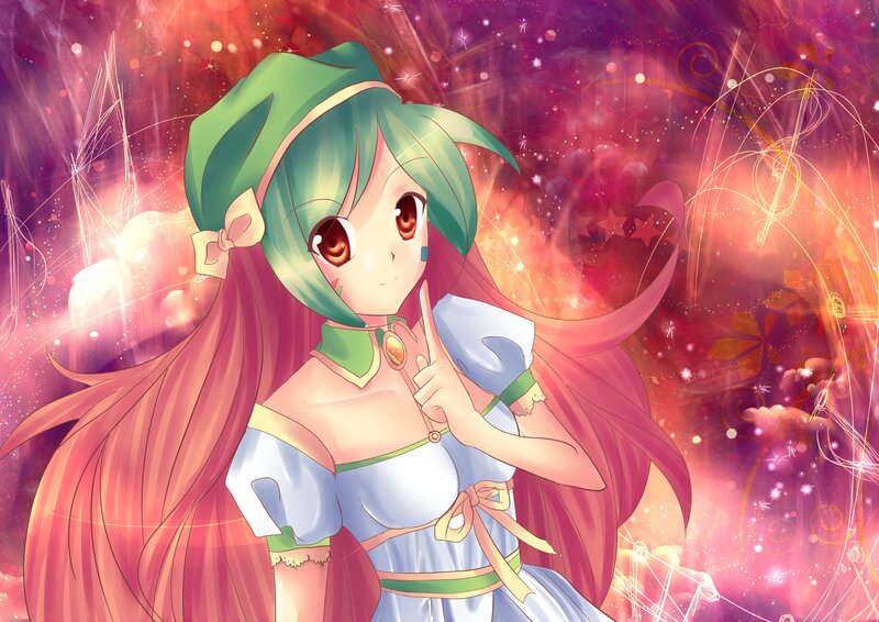 Anime Girl with Green Hair — Pink, Magical