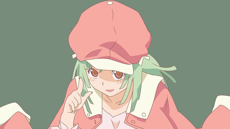Anime Girl with Green Hair — Pink, Playful, Hat