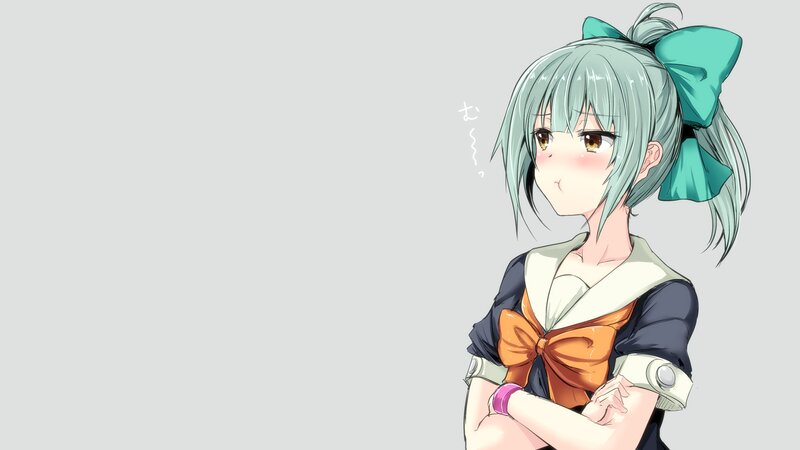 Anime Girl with Green Hair — Playful, Bow