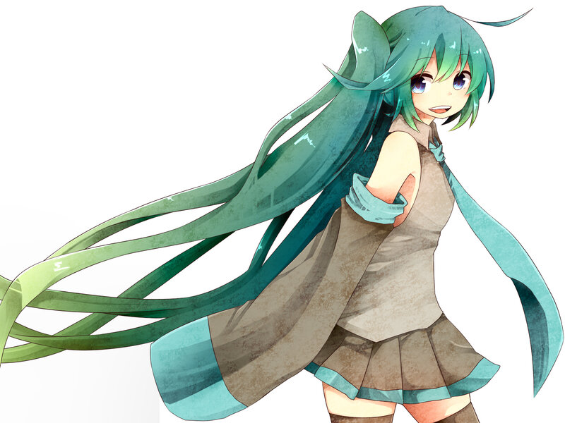 Anime Girl with Green Hair — Playful, Digital Art, Long Hair, Skirt