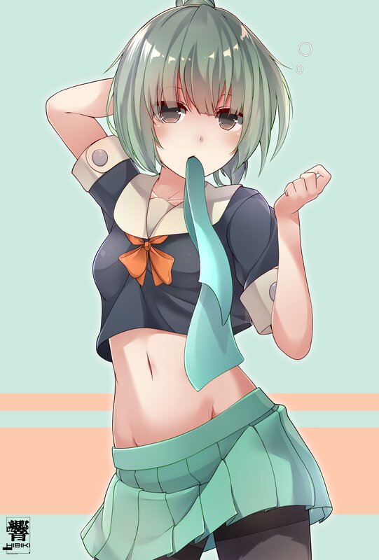 Anime Girl with Green Hair — Playful, Digital Art, School Uniform