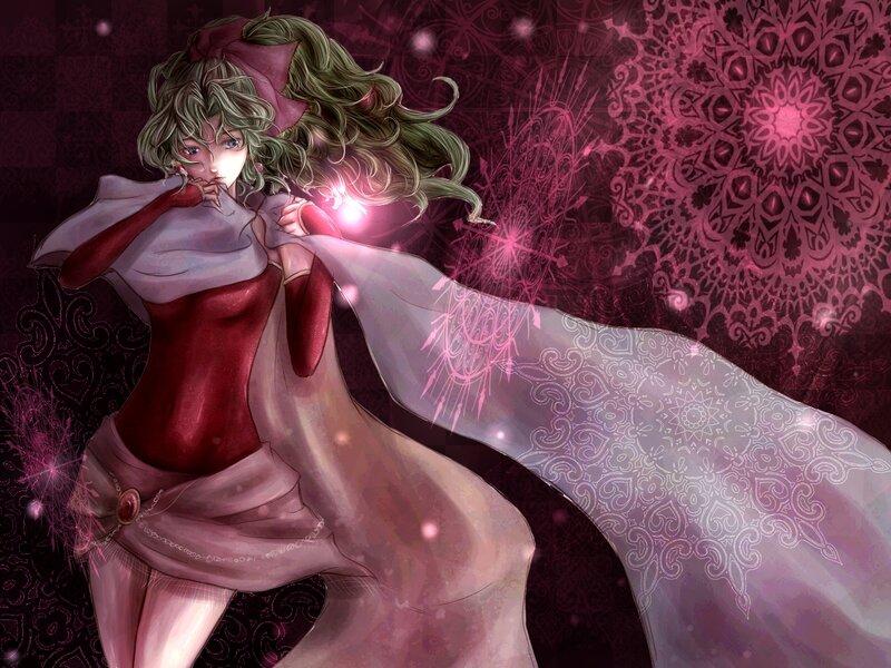 Anime Girl with Green Hair — Purple, Dramatic, Night