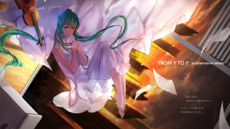 Anime Girl with Green Hair — Purple, Dramatic, Sunset