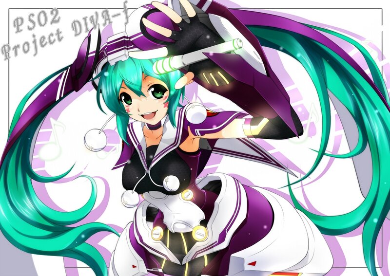 Anime Girl with Green Hair — Purple, Energetic