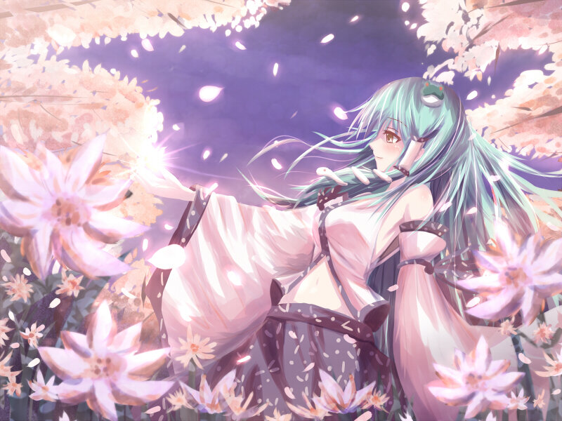 Anime Girl with Green Hair — Purple, Serene, Spring