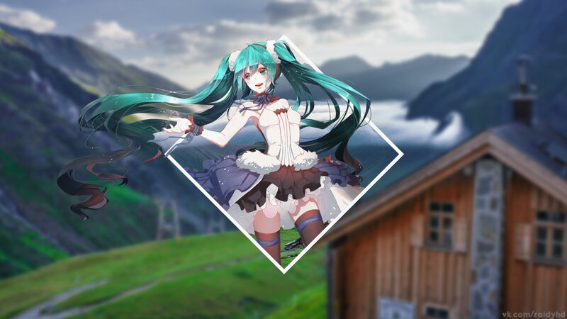 Anime Girl with Green Hair — Serene, Afternoon, Digital Art, Mountains