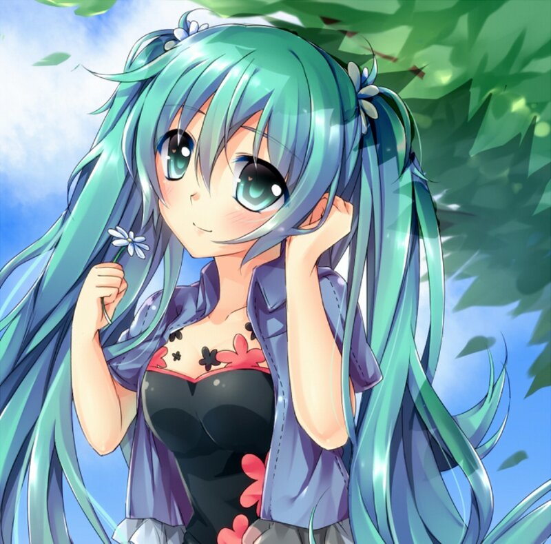 Anime Girl with Green Hair — Serene, Afternoon