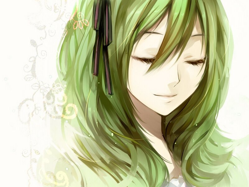 Anime Girl with Green Hair — Serene, Digital Art, Eyes, Smile, White